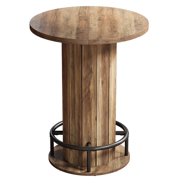 Resenkos Vintage Industrial Bar Table, Round Wooden Top, Bar Standing Pub Table, Kitchen Dining Coffee Bistro Table, Brown