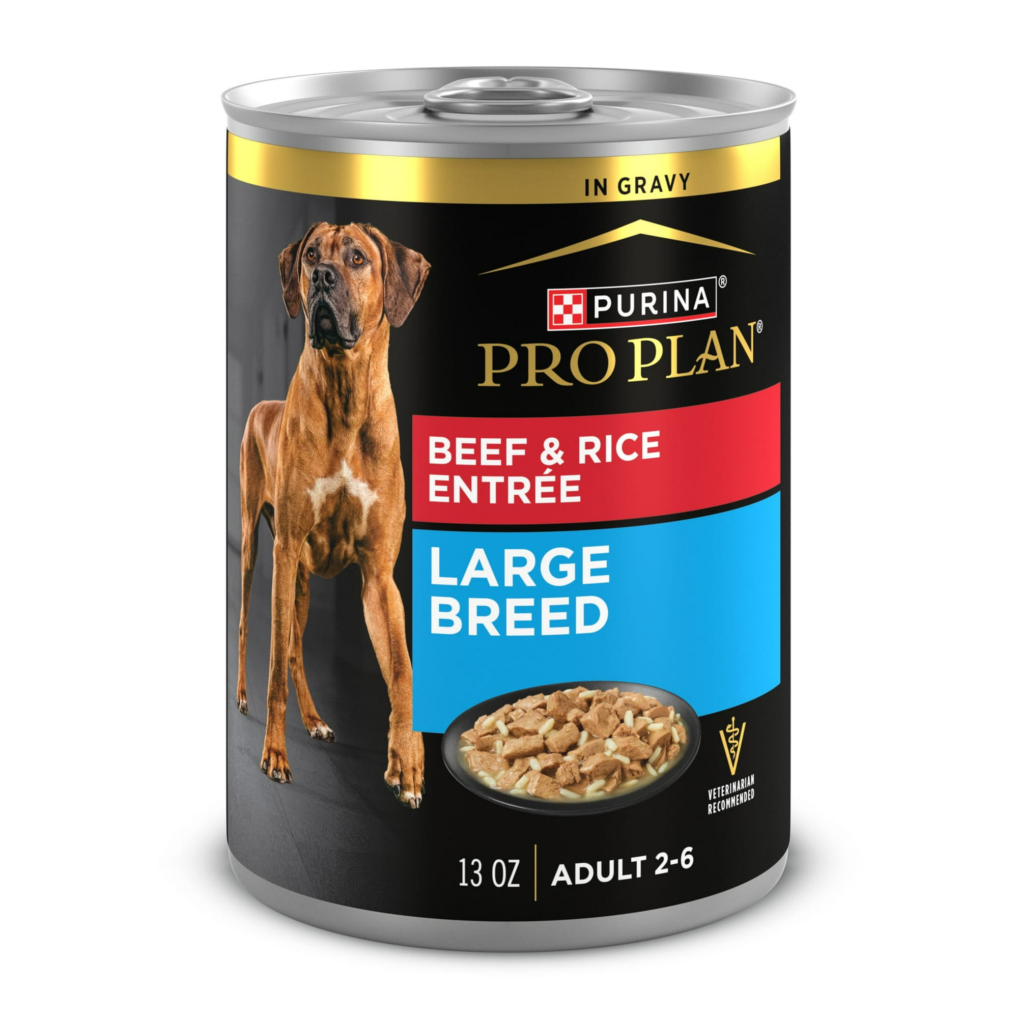 Purina Pro Plan Gravy Large Breed Dog Food, Beef and Rice Entrée, 13 oz Can