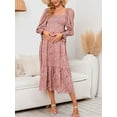 thumbnail image 4 of Wassery Spring Fall Casual Maternity Dress Pregnancy Dress Women Breastfeeding Dresses Long Sleeve Square Neck Pleated Floral Long Dress, 4 of 5