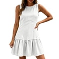 thumbnail image 7 of Karymi Sleeveless Ruffle Hem Mini Dress, Round Neck Fitted Flounce A-Line Casual Summer Dress For Daily, Beach, Vacation. Womens Dresses, 7 of 7