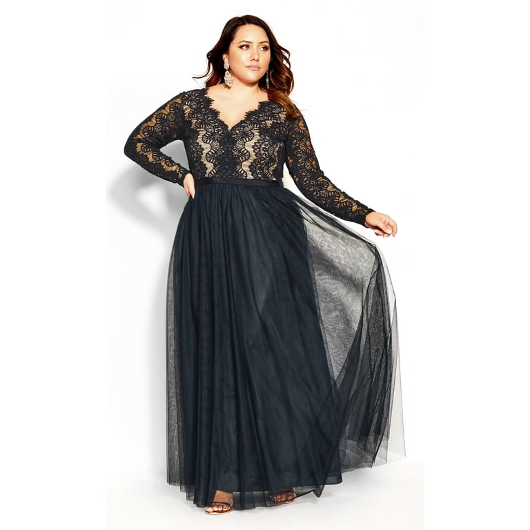 Plus Size Satin & Lace Maxi Dress