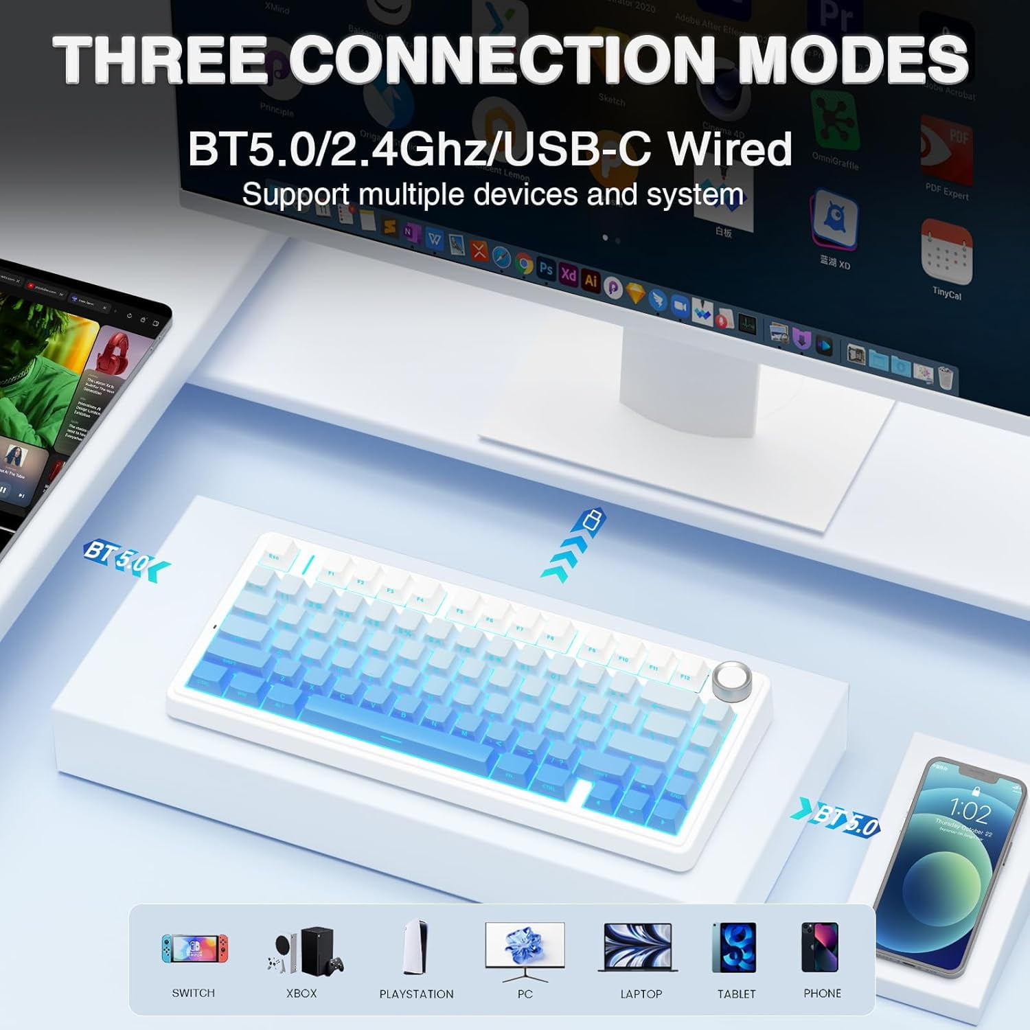 Restored AULA F75 Pro Wireless Mechanical Keyboard,75% Hot Swappable Custom Keyboard,RGB Backlit,Pre-lubed Linear Switches,Side Printed PBT Keycaps Mechanical Gaming Keyboards