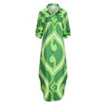 thumbnail image 5 of Lilgiuy Women's Casual Lapel Printing Button Single-Breasted Long-sleeve Shirt Split Long Dress Green 2022 Fall Winter, 5 of 5