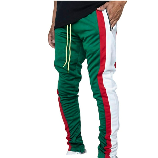 Kyusrd Sweatpants For Men Striped Elastic Waist Drawstring Open Bottom Pants Zipper Pockets Casual Color Block Lightweight Jogger Pants