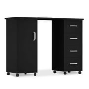 Paddie Black Nail Table for Manicure Acetone Resistant Table Nail Station Desk W/Drawers (42.5"*17.7", Double Side)