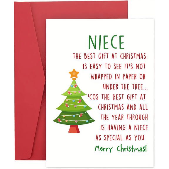 Christmas Card for Niece – Heartwarming Message with Christmas Tree Design – Envelope Included, Perfect Holiday Greeting