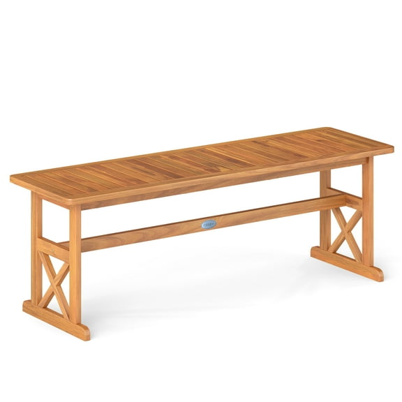 Gymax 51 Inches Acacia Wood Outdoor Bench w/ Slatted Seat & X-Shaped Frame