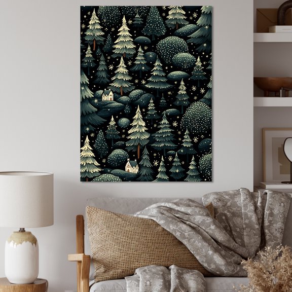 Designart "Christmas Pine Tree Design I" Floral Canvas Wall Art - Traditional Green Tree Pine Entryway Wall Art