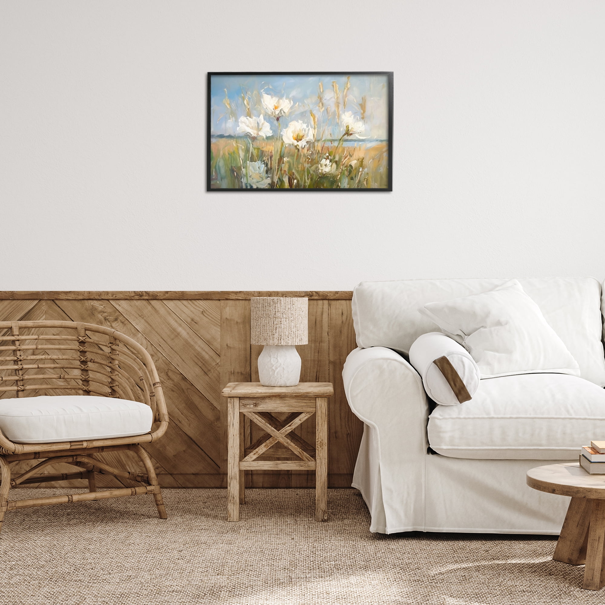 Stupell Industries Soft Seaside Wildflowers Botanical & Floral Painting Black Framed Art Print Wall Art, 24 x 16