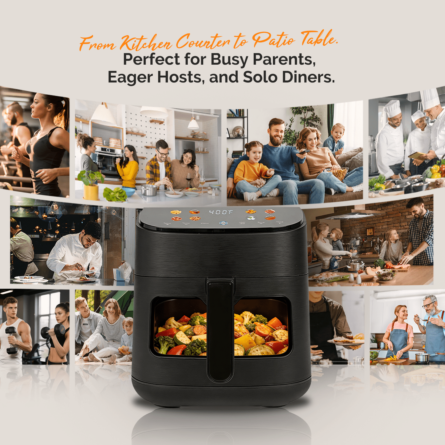 MIRASTON 6.8QT Smart Digital Air Fryer with Visual Window, 8 Presets Recipes for Fast Easy Meal, Snack, Dessert, Dishwasher-Safe, for Family Dinner