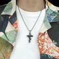 thumbnail image 4 of ifundom Black Titanium Steel Cross Pendant Necklace for Men, Stylish Fashion Jewelry Accessory, 18.5 Inch Chain, 4 of 8