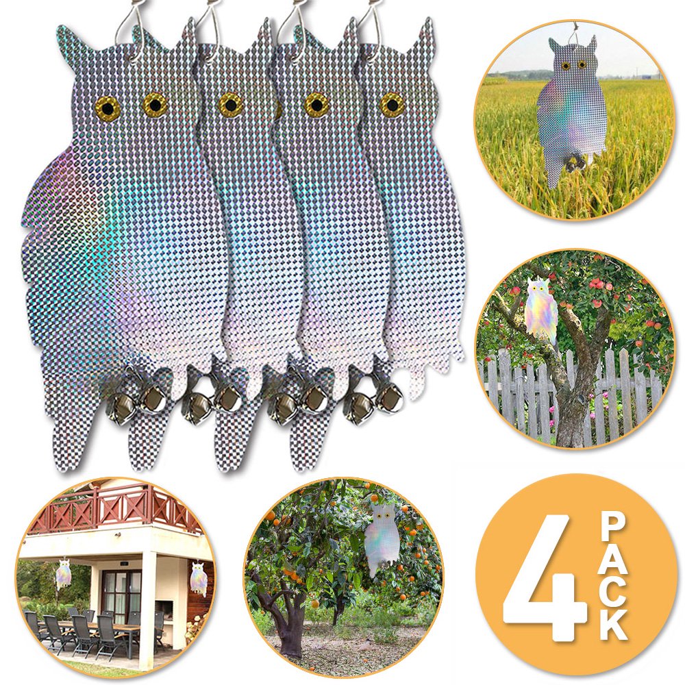 [4 Packs] Fake Owls Bird Scare Repellent Hanging Device 16.9''x7.9