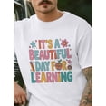 thumbnail image 2 of Camisetas de manga corta con estampado de estrellas de dibujos animados para hombre, cuello redondo, "It's A Beautiful Day", color blanco, talla XS, 2 of 8