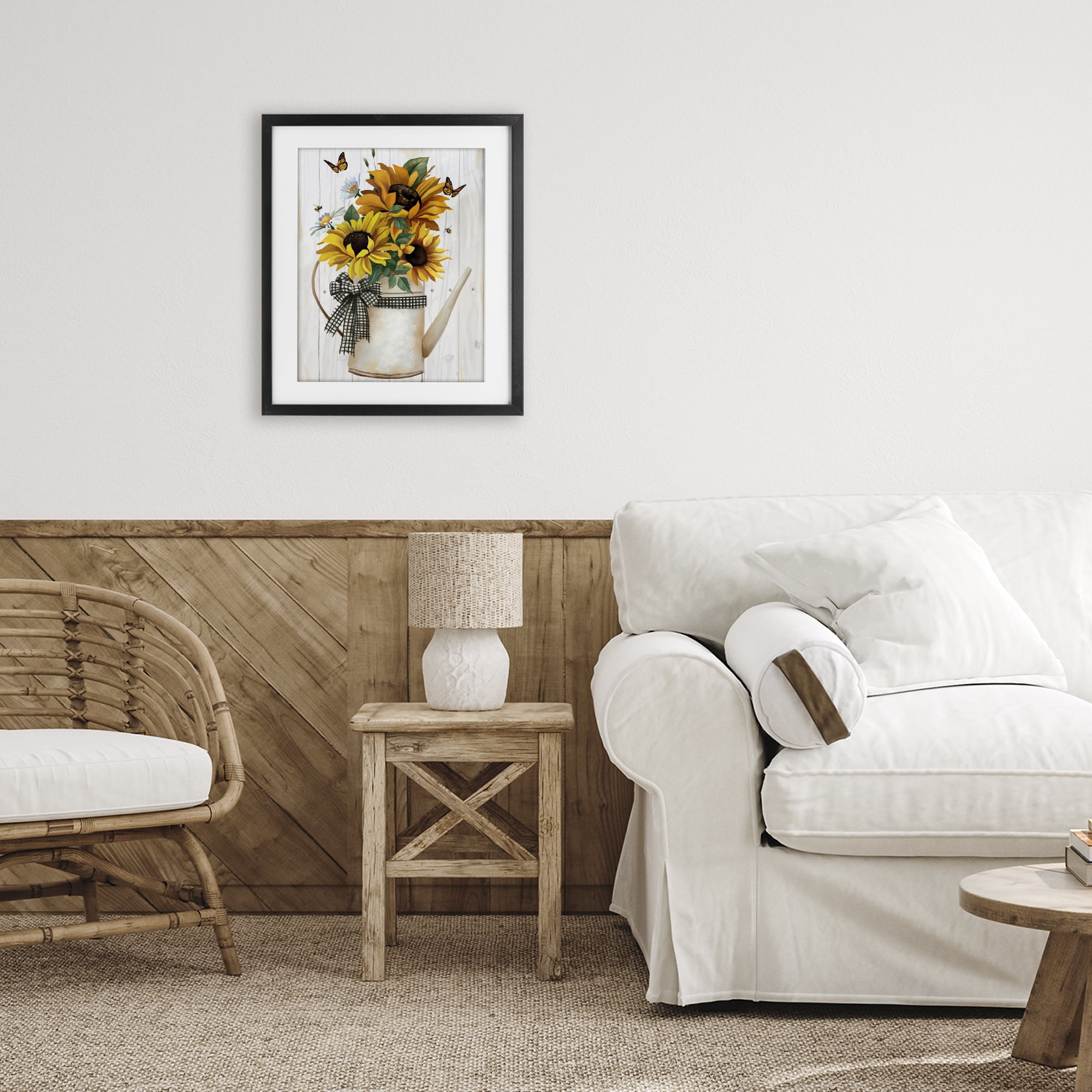 Stupell Industries Sunflower Trio in Watering Can Black Framed Print Under Glass, design by Lucca Sheppard