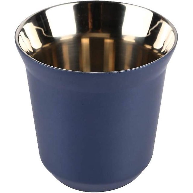 Tazas de café espresso de acero inoxidable de doble pared con aislamiento térmico y cápsulas de color azul oscuro