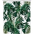 thumbnail image 2 of Jungle Tropical Palm Leaves Cortina de ducha con 12 ganchos, 150 * 180 CM Green Monstera Fondo blanco Cortinas de baño Resistente al agua Tela de poliéster lavable a prueba de moho JFHHH pequeña, 2 of 5