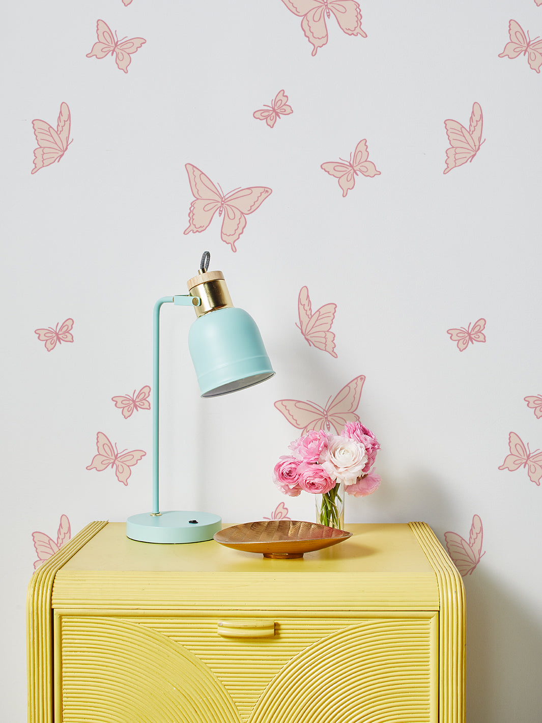 Butterfly Removable Vinyl Wallpaper by Barbie - Pinks on White