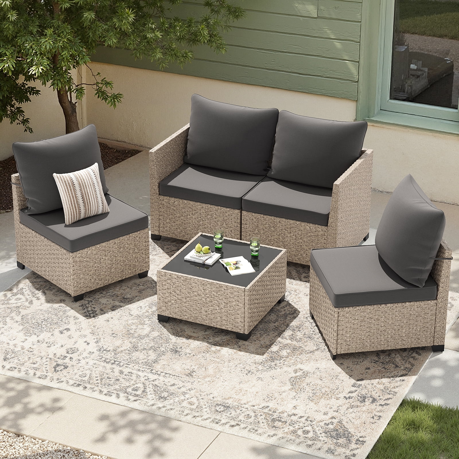 STARY Outdoor Deep Seat Cushions for Patio Furniture, 24"x24" Replacement Sectional Cushions for Outdoor Sofa, Armchair, 4 Pieces, Grey