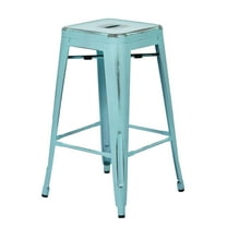 OSP Home Furnishings Bristow 26" Antique Metal Barstool, Antique Sky Blue Finish, 4 Pack
