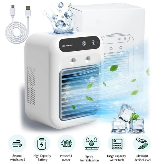 Mini Portable Air Conditioner, Evaporative Air Cooler,Personal Air Cooling Fan and Humidifier for Room & Office Desk Outdoors Travel, White