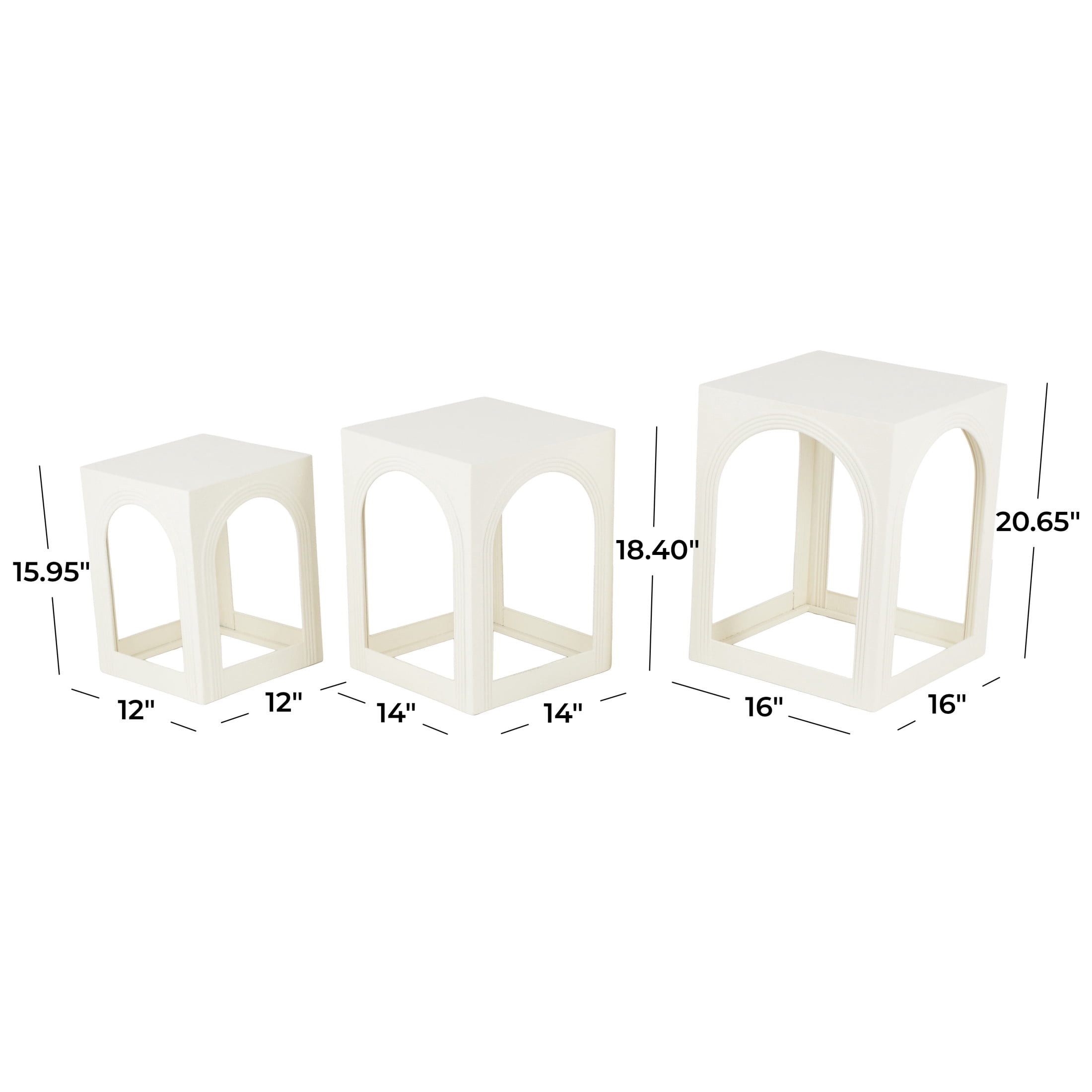DecMode 12" x 16" White Metal Nested Accent Table with Arched Cutouts, 3-Pieces