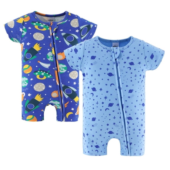 The Peanutshell Baby Rompers Set, Baby Boy Rompers for 9 Months, Space Design, 2-Pack