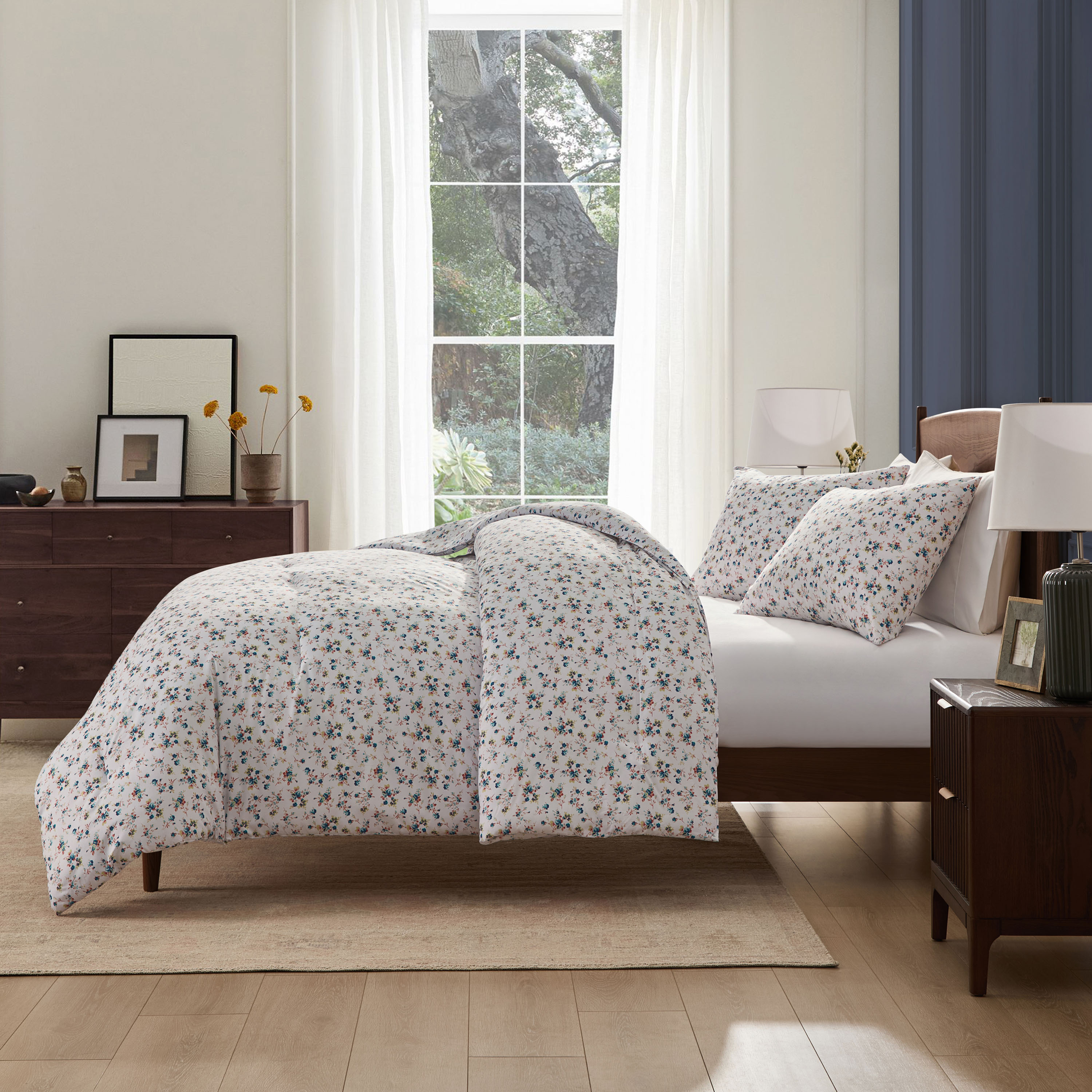 LammaLoe Full Size Comforter Sets, 3 Piece Floral Bedding Comforter Set with Sheets, Bed in a Bag, Blue Rose Duo