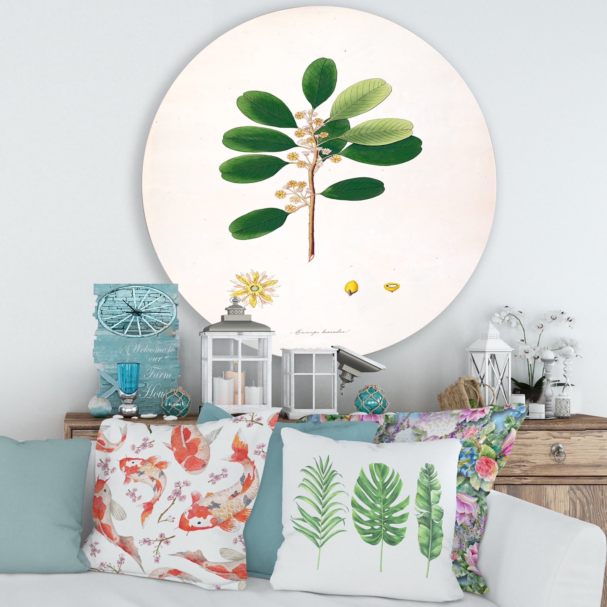 Designart 'Ancient London Plants IX' Farmhouse Circle Metal Wall Art 36x36 - Disc of 36