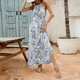 thumbnail image 5 of Gibobby Vestido largo de verano para mujer Vestido de verano con estampado francés y cuello redondo sin mangas con volantes y cuello halter para mujer(Azul,CH), 5 of 5