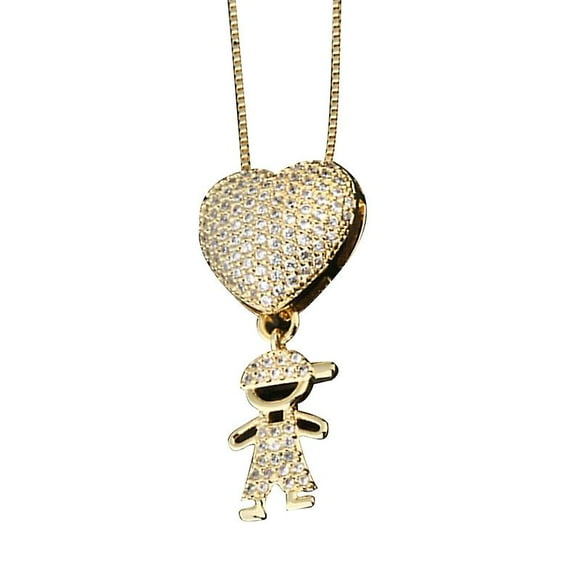 European American Sweater Chain Creative Zircon Boy And Girl Pendant Necklace(SIZE:B)