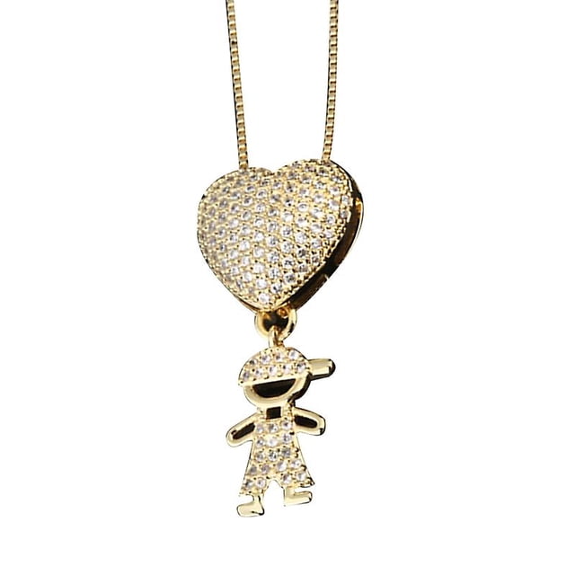 European American Sweater Chain Creative Zircon Boy And Girl Pendant Necklace(SIZE:B)