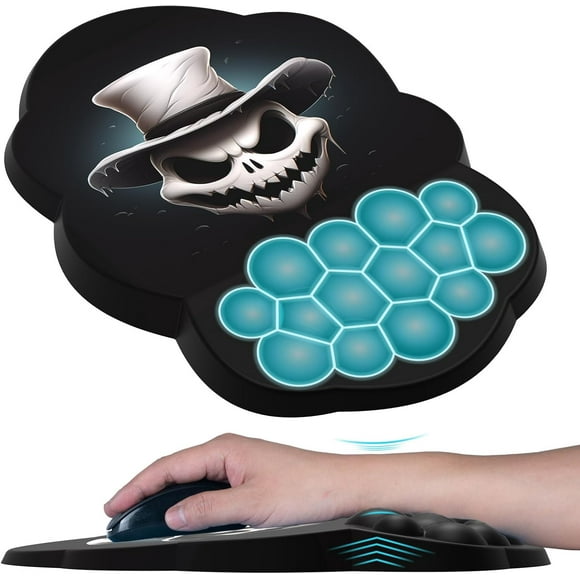 SHIQI-Cloud Ergonomic Mouse Pad Wrist Support, Cloud Wrist Rest Large Ergonomic Mousepad Cute, Ergo Desk Wrist Pad with Massage Design&Memory Foam&Non-Slip PU Base (Black Halloween Skull Skeleton 3)