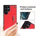 thumbnail image 4 of for Samsung Galaxy S21 Ultra Wallet Case with Card Holder, Crossbody Lanyard Wrist Strap PU Leather Case with Magnetic Clasp Kickstand, Zipper Coin Pocket Back Flip Folio Cover for Women,Red, 4 of 11