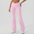 thumbnail image 2 of Riforla Workout Leggings for Women High Waist Flared Yoga Pants Contrast Color Slim Fit Wide Leg Tights Womens Pants Pink XL, 2 of 5