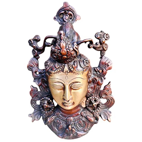 QT S Green Tara Head Brass Statue Wall Mount Décor Statue Tibetans Dolma Bodhisattva Buddha Compassion Action Relieve Us of Physical Emotional & Spiritual Suffering Handmade in Nepal