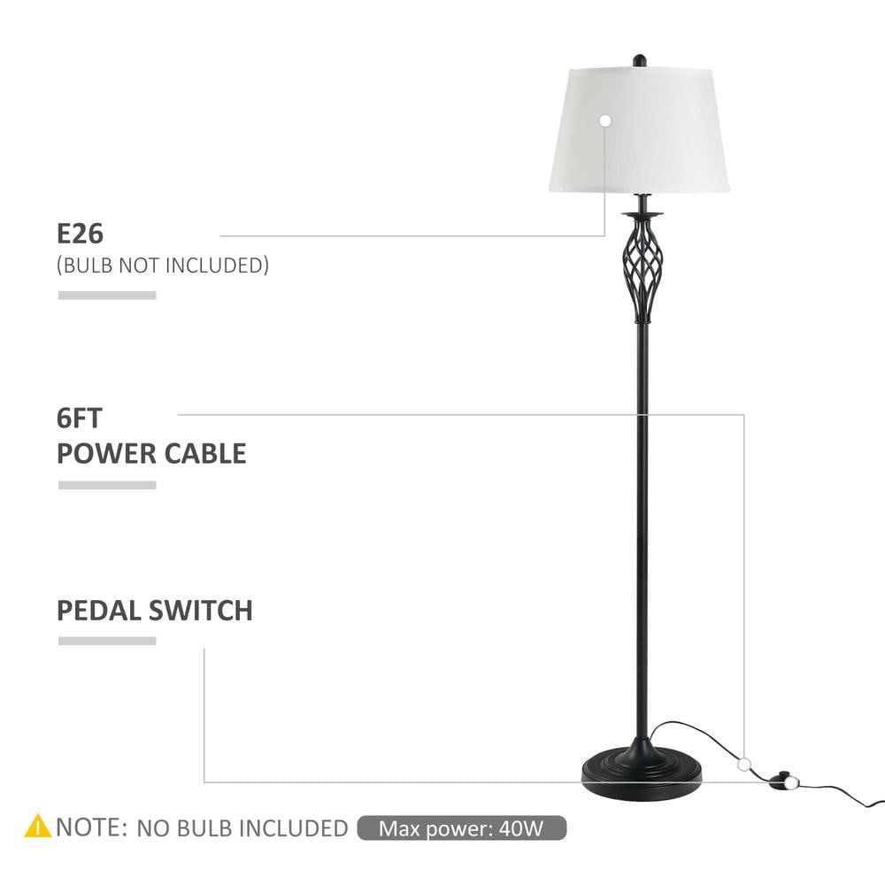 Resenkos 3-Piece Table & Floor Lamp Set - Metal Pole, Round Base, Fabric Lampshade for Living Room, White