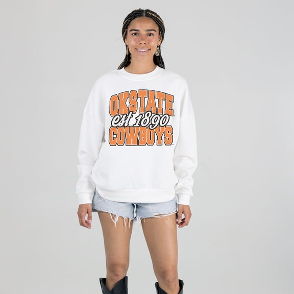 Women's Gameday Couture White Oklahoma State Cowboys Oversized Faded Formation Premium Fleece Sweatshirt