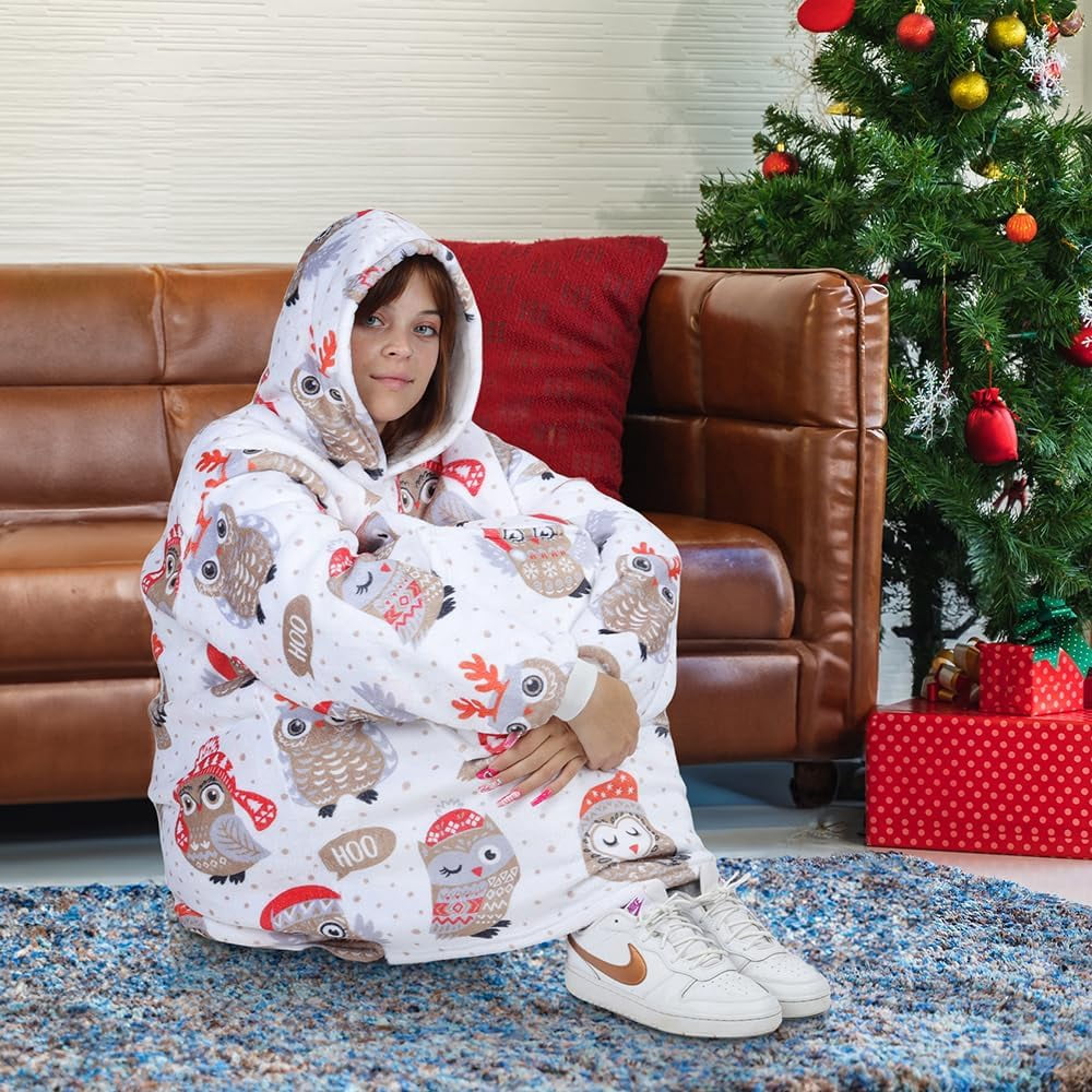 Moderong Wearable Blanket Hoodie, Oversized Flannel Comfy Sweatshirt for Adults,Warm Cozy Hooded Body Blanket