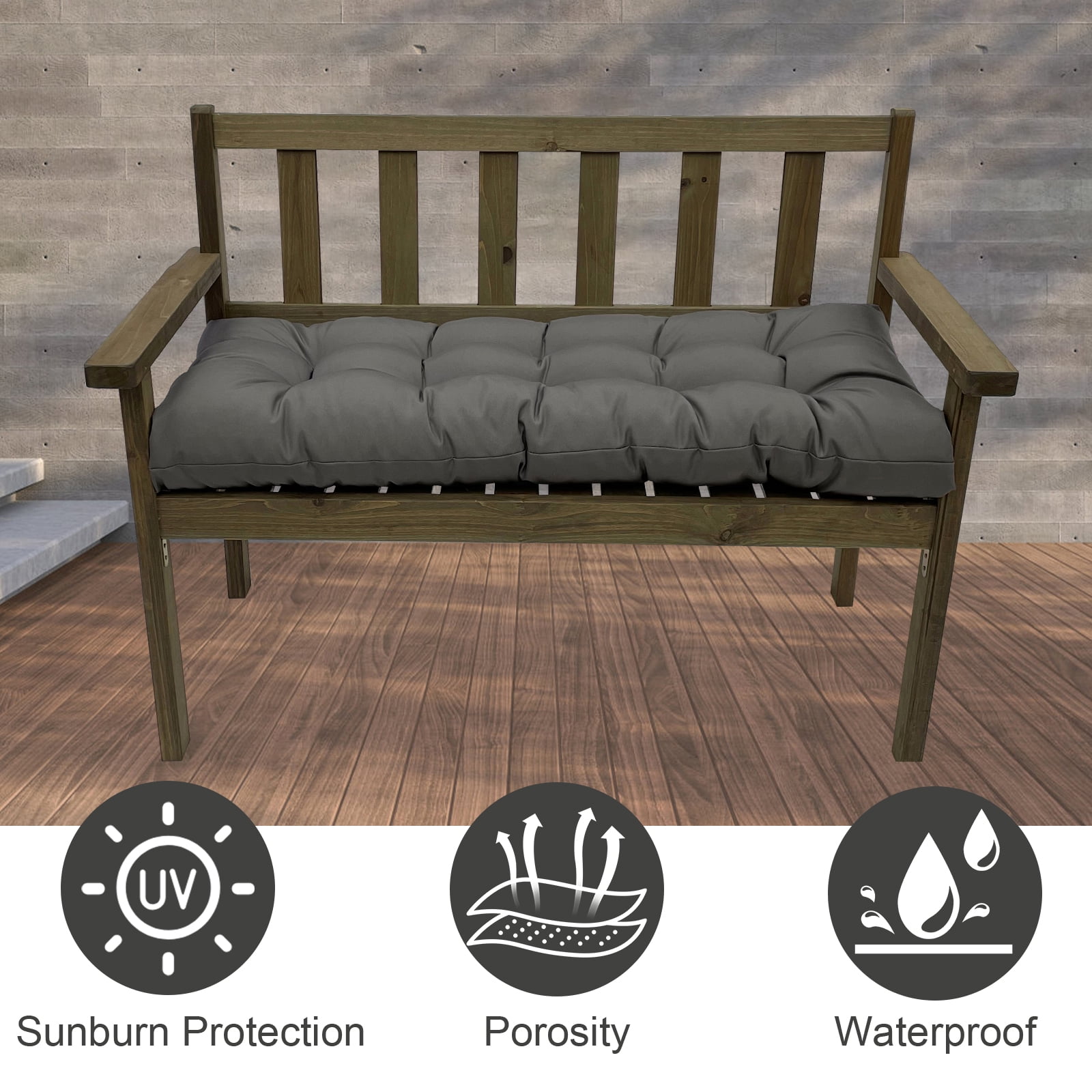 Eurhowing Thick Outdoor Bench Cushion, 52"x20"x4" Waterproof Fade-Resistant Porch Swing Cushions with Ties, High-Density Patio Garden Furniture Cushion, Dark Gray