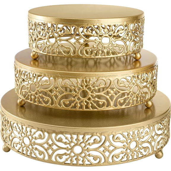3 Pack Cake Stand, Round Metal Cake Stands, 8" 10" 12" Dessert Display Cupcake Stands, Wedding Brithday Party Celebration Dessert Cake Display Plates-Gold