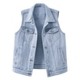 thumbnail image 2 of TrendOFT Women's Casual Denim Waistcoat Frayed Sleeveless Ripped Jacket Vest with Pockets Blue L, 2 of 7