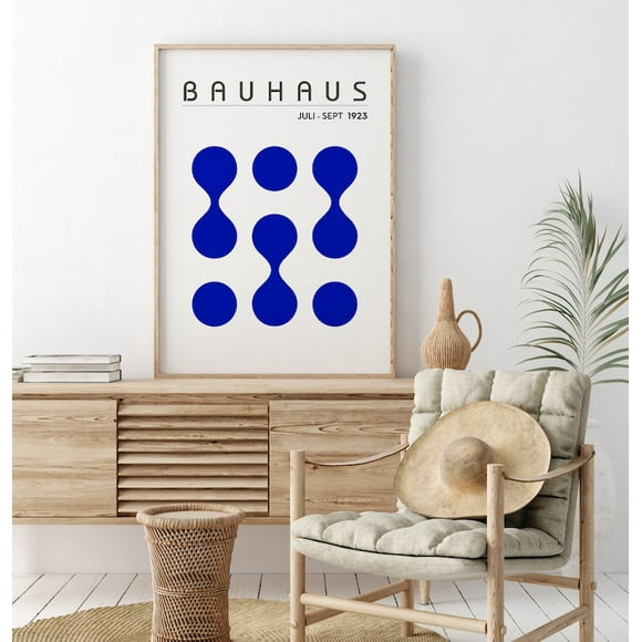 Blue Bauhaus Poster Printing Minimalist Retro Wall Art Bauhaus Exhibition Poster Modern Room Decoration Art Canvas Printing, 50*70cm, unframed.,ZSH0098-3