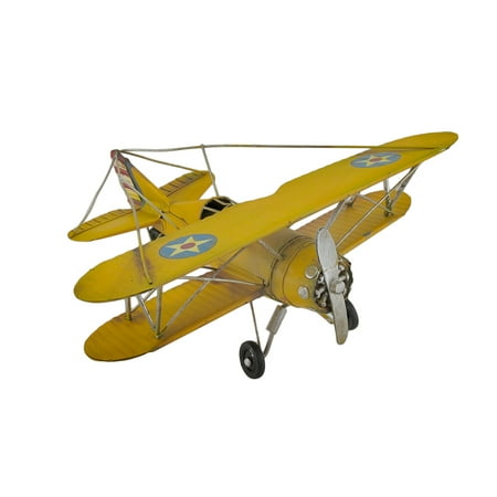 - Vintage Style Metal Yellow Biplane Sculpture