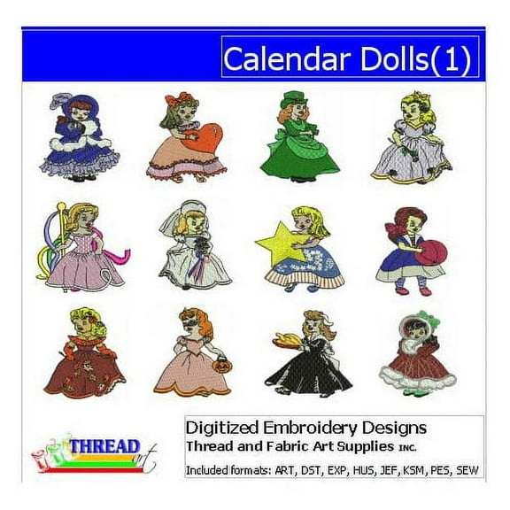 Calendar Dolls(1) Embroidery Designs - All Popular Formats Included - Loaded on USB Stick
