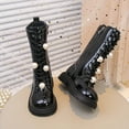 thumbnail image 4 of dazeni Big Girl's Knee High Riding Boots Lace Up Side Zipper Mid Calf Boots Non Slip Gothic Knight Boot Lug Sole Chunky Heels Shoes, 4 of 7