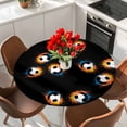 thumbnail image 2 of Black Soccer Round Tablecloth 36-44 Inch Round Fitted Table Cloth with Elastic Edge, Orange Blue Football Sports Waterproof Table Cover Protector for Outdoor Picnic Party Dining, 2 of 9