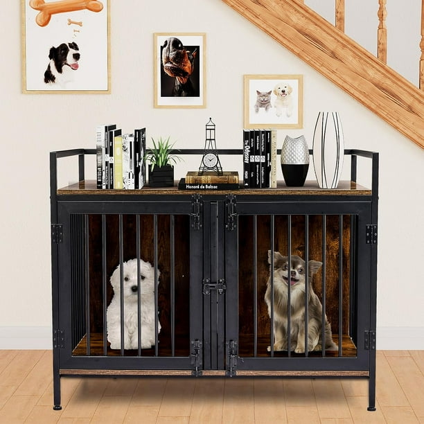 2 Room Dog Crate Furniture with Divider, 39" Heavy Duty Dog Crate Table