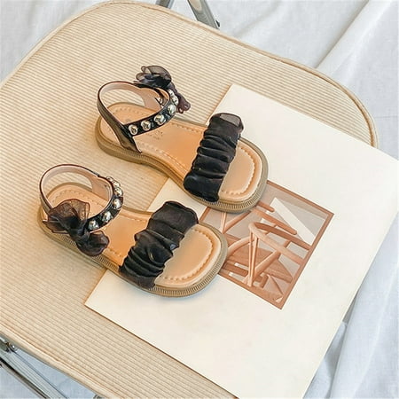 

Gubotare Summer Sandals Toddler Girls Sandals with Back Strap for Kids Slides Beach Swim Water Shoes (Black 12.5)