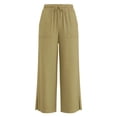 thumbnail image 6 of ZXLBBD Girls Wide Leg Drawstring Elastic Waist Split Hem Loose Solid Color Trousers with Pockets Beach Vacation Fashion Causal Daily Wear,Khaki,Size 15 Y-16 Y, 6 of 7