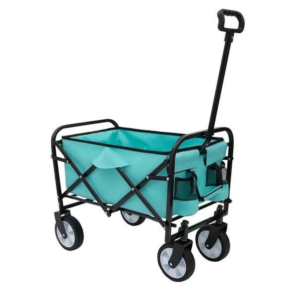 Minimeetall Extention Collapsible Foldable Wagon Cart with strapping system Beach Wagon Utility Cart Utility Wagon Grocery Cart for for Camping Shopping Sports Gardeing Fishing Supports 225lbs  blue